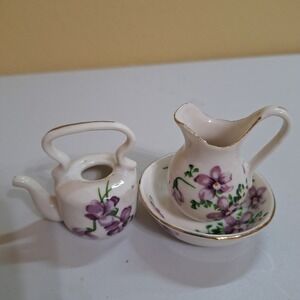 Vintage Foley & Rosina Bone China Mini Tea Cup & Saucer, England 2 Sets